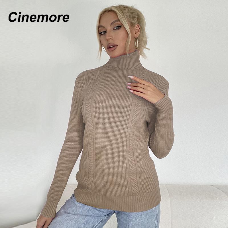 Cinemore Весна Осень Женский свитер Однотонный Оверсайз Повседневный Пуловеры Теплый Базовый Топ с Длинным Рукавом О-Образным Вырезом Трикотажный Джемпер Свитер