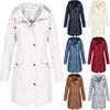 Women Solid Rain Outdoor Hooded Raincoat Windproof Long Jacket Coat