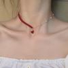 Asymmetrical Necklace Red Lint Thin Chain Heart Pendant Choker