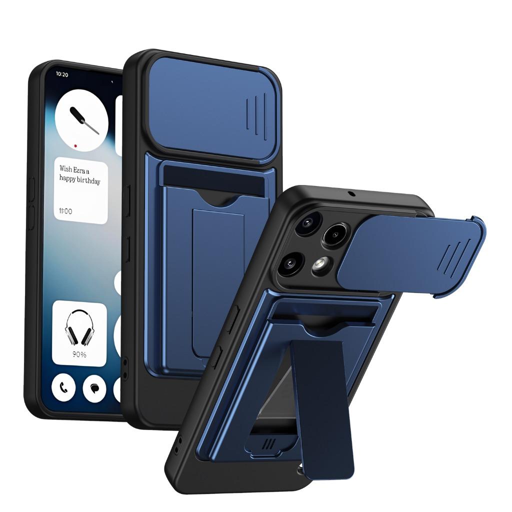 Slide Camera Lens Protector Phone Case w/ Card Slot Holder Invisible Bracket Kickstand For Nothing Phone (4a) Pro (3a) Lite