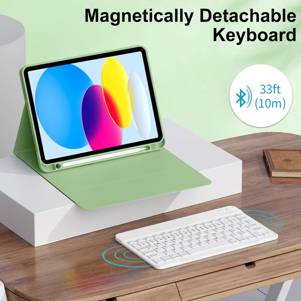 Green Magnetic Bluetooth Keyboard Case for iPad 10th Gen 10.9 Inch 2020 iPad 11 A16 Protective Cover