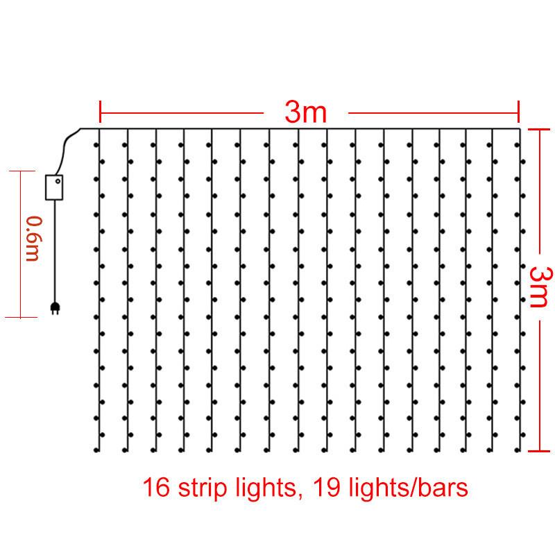 Светодиодная гирлянда-бахрома 3м х 1м, Рождественская гирлянда, Волшебная гирлянда, Внутреннее/наружное освещение для свадьбы, Домашняя вечеринка, Садовый декор, Новинка
