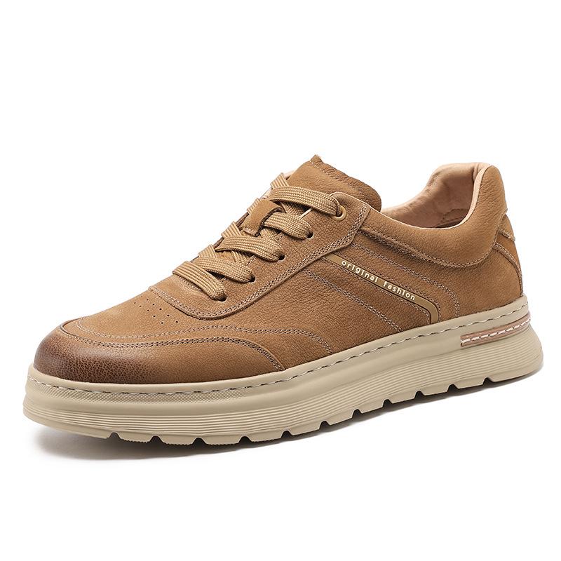 Men's Trendy Retro Leather Skate Shoes - Autumn Collection: Thick-Soled Casual Work Footwear 2503.
