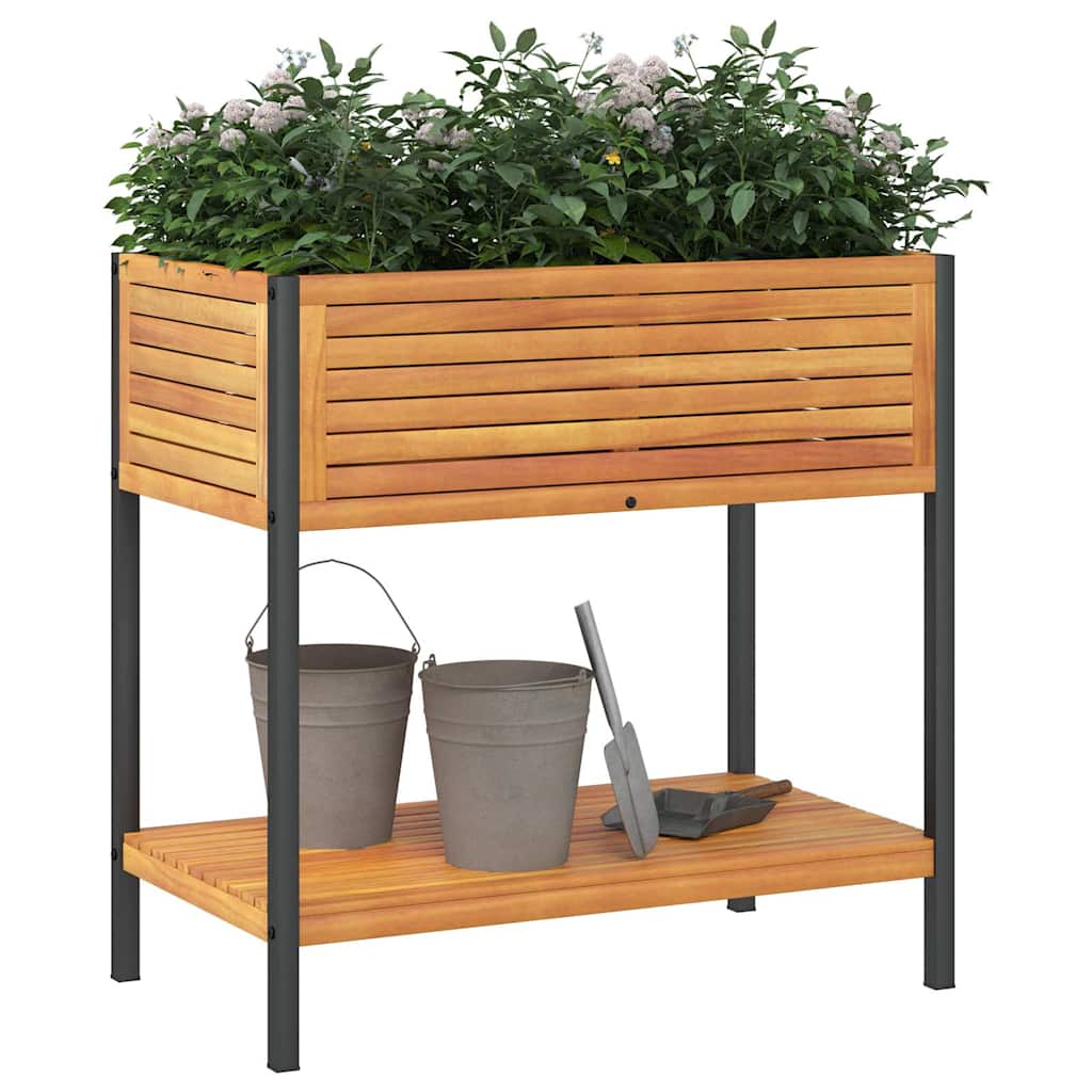 Plant Pot with Shelf 80 x 45 x 80 cm Solid Acacia Wood and Steel