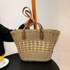 Женская летняя соломенная тканая сумка через плечо с ручкой сверху, модная пляжная большая вместительная вязаная сумка-тоут для покупок