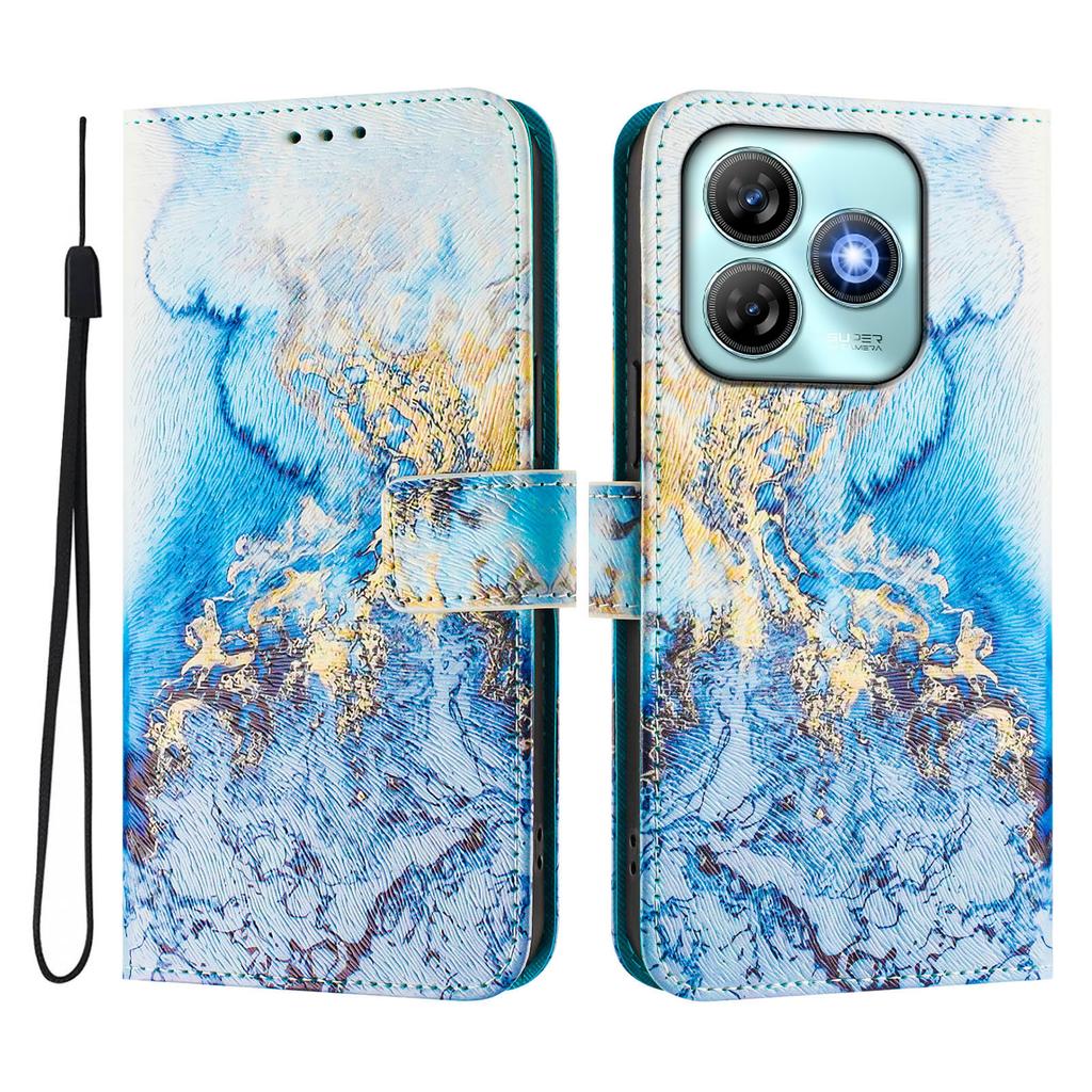 Роскошный кожаный чехол-книжка цвета морского мрамора для ZTE Blade A52,A53,A73,V50 Vita,V40S,V60,A35,A55,A75...