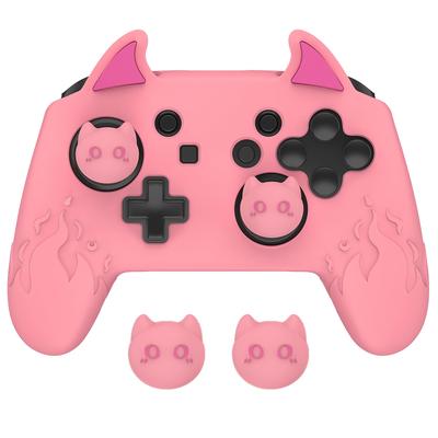 PlayVital Милый силиконовый чехол-накладка «Демон» для Nintendo Switch Pro, колпачок для джойстика и наклейки в комплекте, контроллер, [Розовый]