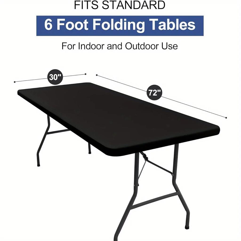 Rectangle Table Cloth Cover, Waterproof Polyester Elastic Fitted Tablecloth, Fits for 6 Foot Folding Tables ( 30" X 72")
