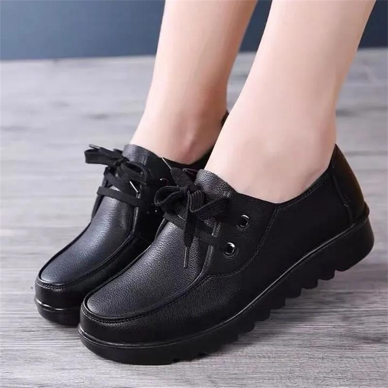 Женская мода круглый носок черные высококачественные кожаные туфли весна и лето женская повседневная нескользящая обувь sapatos femininas ba397