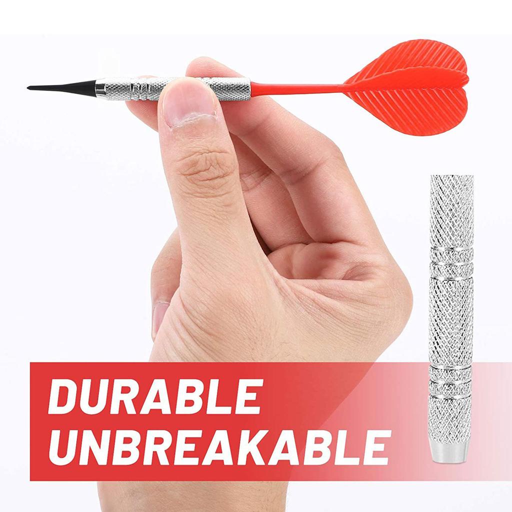 Safe Darts 12Pieces 14g Darts Set Soft Plastic Tip Plastic Barrels Iron Nickel Plated Shaft Plastic Flight with 100 Tips