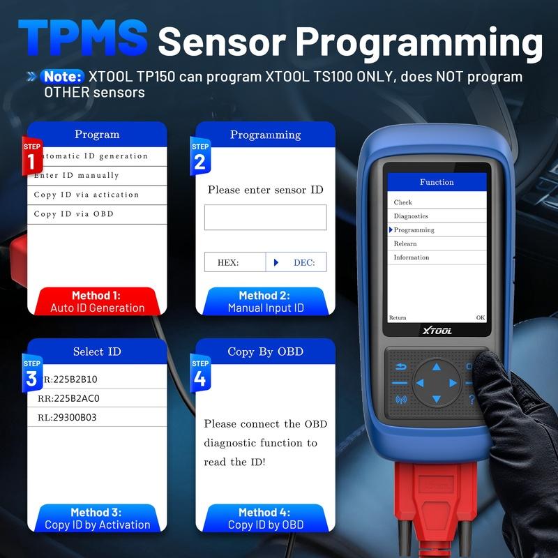 XTOOL TP150 TPMS Programming Tools For 315Mhz & 433Mhz Sensors Tire Pressure Reset Tool Sensor Activation Lifetime Free Update
