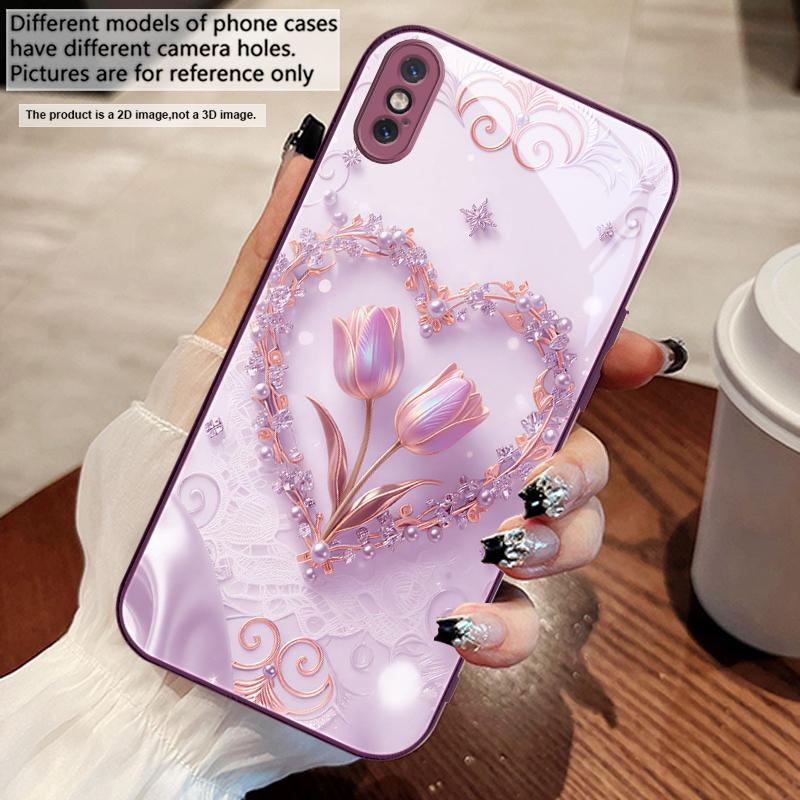 Любовь Розовый Фиолетовый Тюльпан Для iPhone 17 Air 16 E 15 14 13 Plus 12 mini 11 17 Pro Max XR Xs Max 16E 7 8 Чехол для телефона из закаленного стекла
