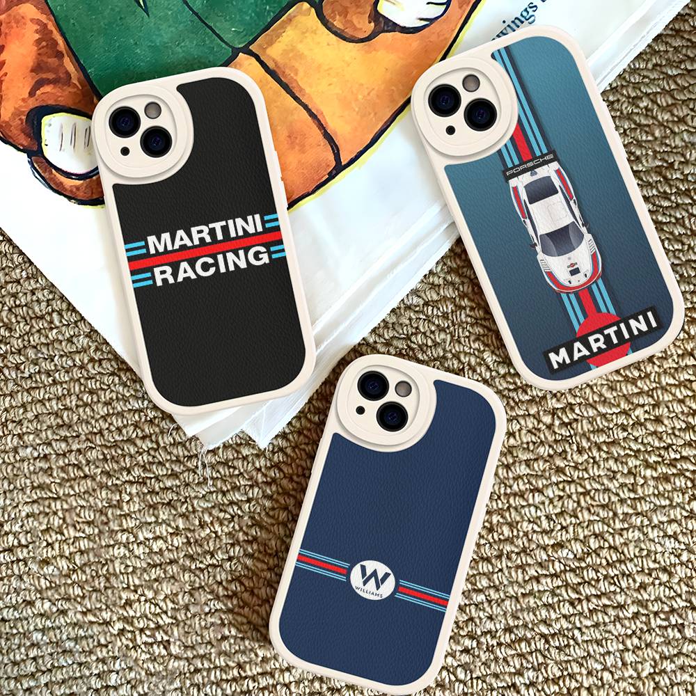 M-Martini Racing Горизонтальная полоска Для IPhone 16 15 14 13 12 11 Pro Max Plus Ударопрочный кожаный мягкий чехол для телефона