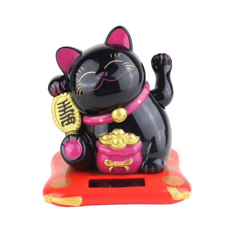 Chinese Lucky Cat Solar Powered Welcoming Fortune Cat Lucky For Home Office Car Ornament Hotel Restaurant Decor Beckoning Cat