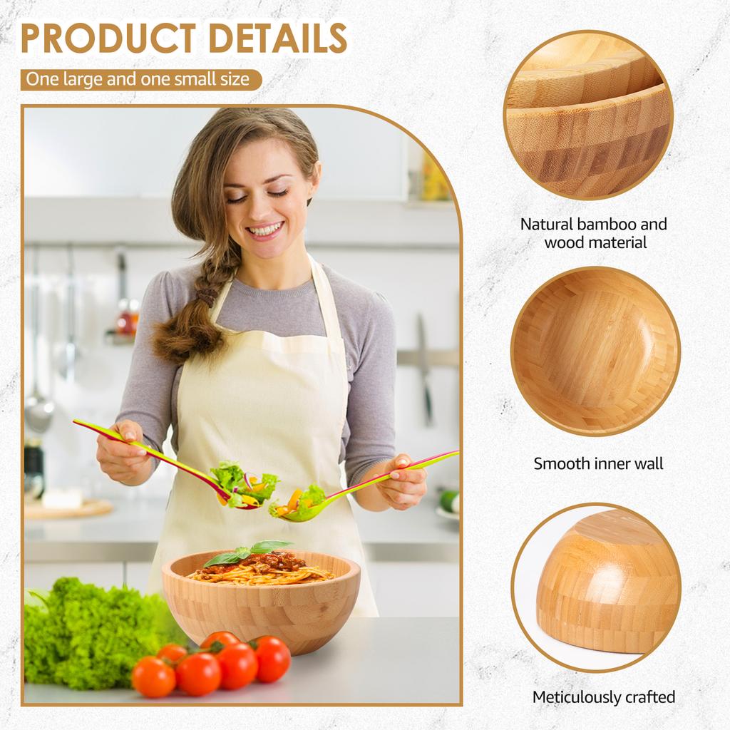 Bamboo Mixing Bowls Serving Plates Tableware Large Capacity Salad Bowl Dishes for Noodles Snacks Fruits Dessert Kitchen Supplies