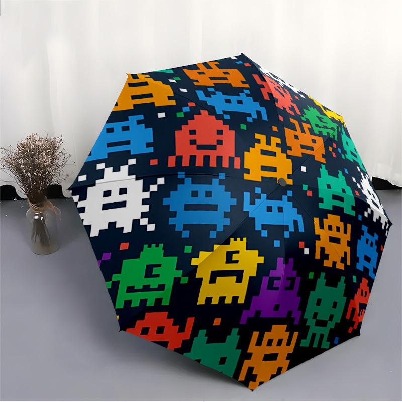 1 шт. Пиксельная графика Space Invaders, Автоматическое открытие/закрытие, Всесезонный портативный складной зонт для женщин и мужчин, Для путешествий, на каждый день, для официальных мероприятий - Компактный роскошный P