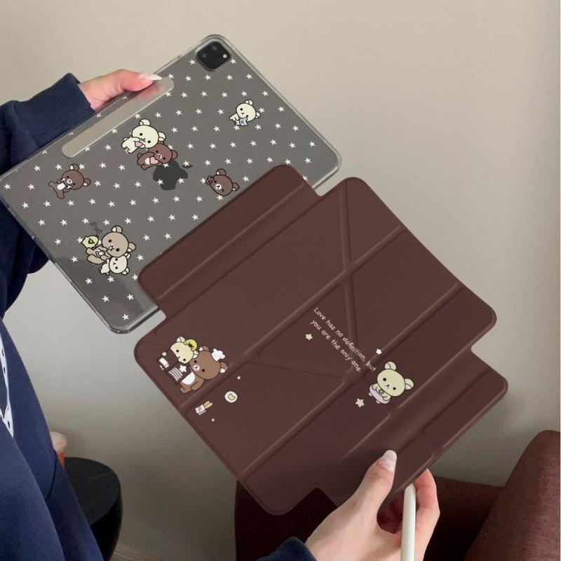 Cute Kawaii Bear IPad Case With Pen Slot Side-Attach Detachable Cover Mini 6/7 8.3 9.7 10.2 10.9 11 10/11 Gen Air Pro