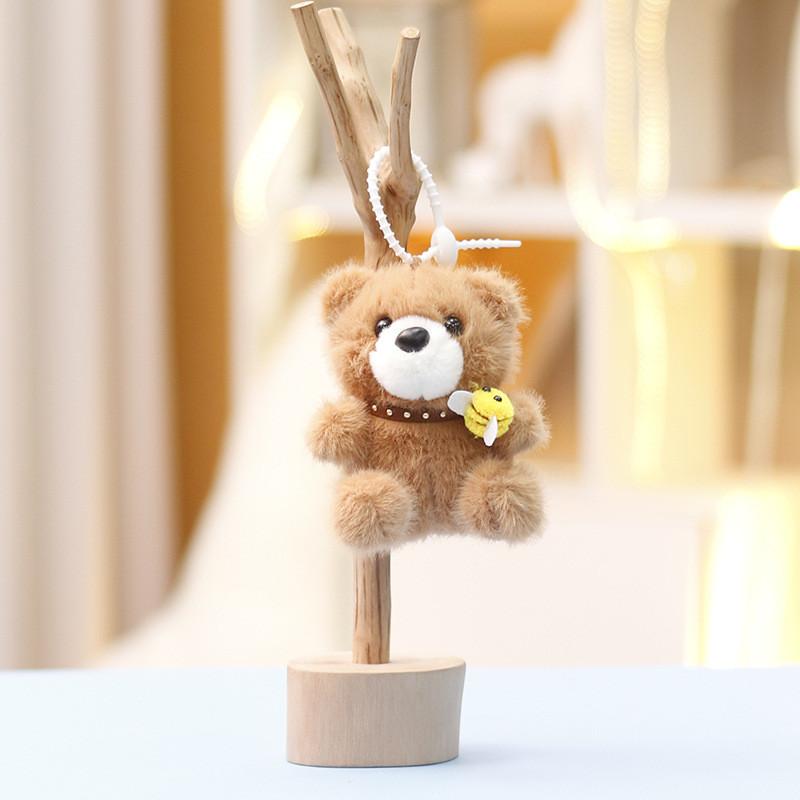 Cute Bear Stuffed Animal Plushie With Short Velvet Fur Keychain For Women Decor