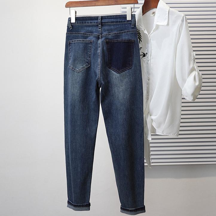 DIMANAF 2025 Женские джинсы больших размеров Весна Длинные брюки Эластичные базовые брюки Узкие джинсовые женские синие брюки 5XL