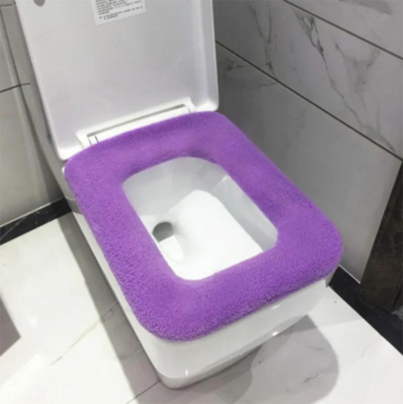 Квадратный чехол на сиденье для унитаза для ванной комнаты, зимний моющийся теплый коврик, чехол для унитаза, подушка с крышкой, домашний декор, сиденье для унитаза