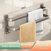 Gunmetal Gray Punch-Free Space Aluminum Towel Rack with Double Rods for Bathroom Storage.