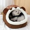 Уютная и теплая полузакрытая кроватка для домашних животных для маленьких и средних собак и кошек — дизайн очаровательного бурого медведя