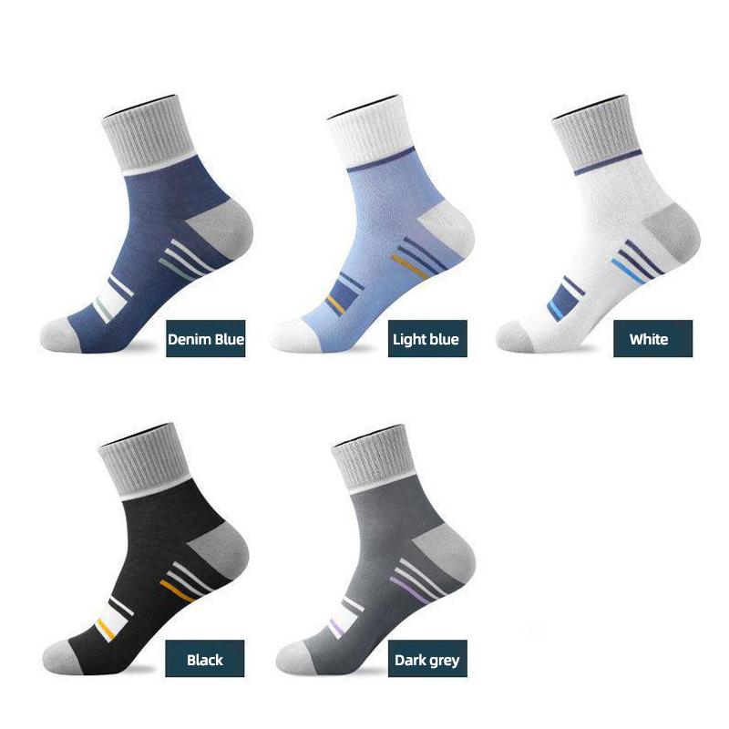 5/10 Pairs Men's Mid-calf Sports Socks Striped Breathable Cotton Socks Casual Socks Lot