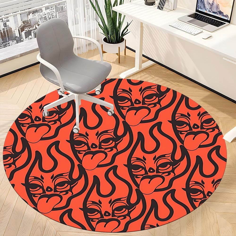 1pc Devil Faces Office Round Area Rug, Mat Suitable For Office, Under Office Chairs Bedroom Living Room Home Decor, Room Deco