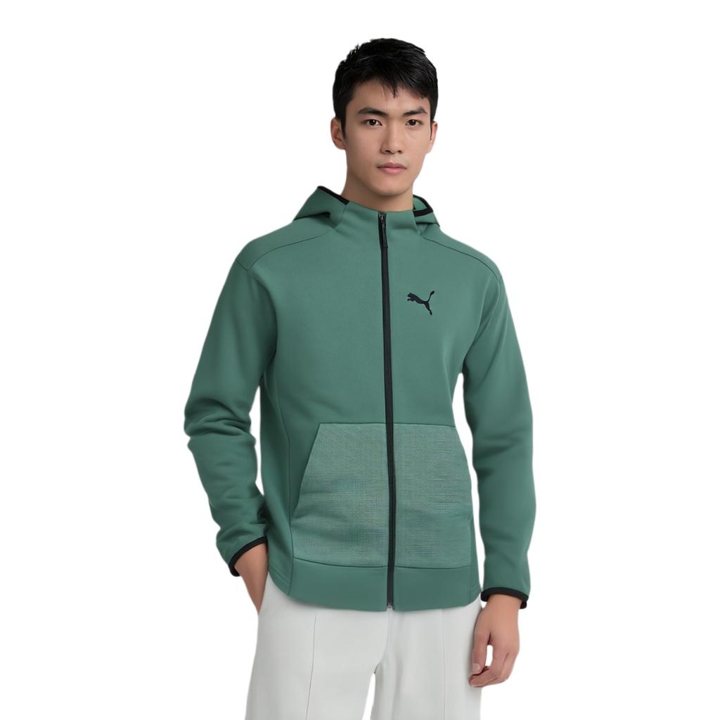 Puma Куртка мужская с капюшоном в минималистичном спортивном стиле с логотипом, темно-зеленая 672387-25