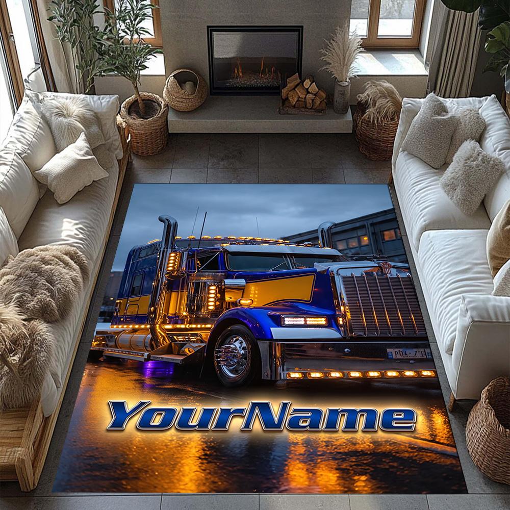 Peterbilt Heavy Trucks Customized Name Floor Mat Suitable for Game Room Entryway Living Rooms Outdoor Antislip Carpet Anime Office Decor