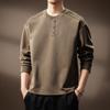 Роскошная мужская толстовка с воротником- Henley и складками, 300 г/м², осенний американский тренд, футболка с длинным рукавом