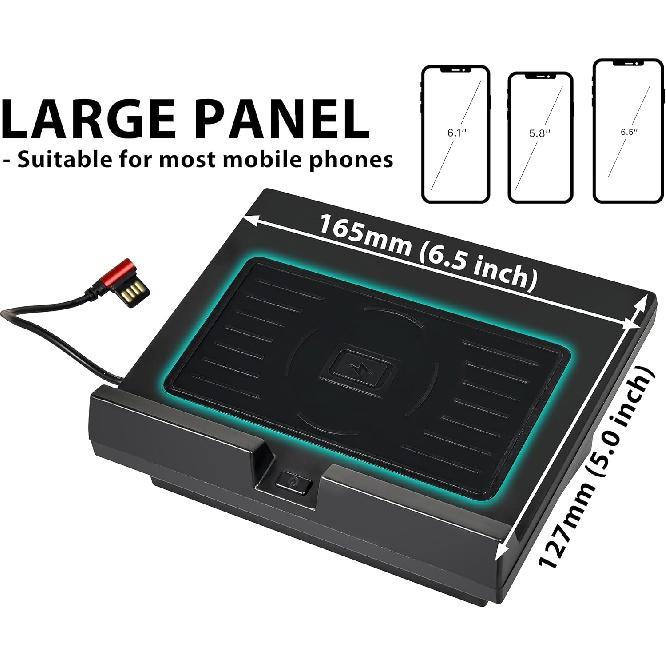 Wireless Chargering Pad for Ford F150 18-23, Center Console Wireless Charger Mount Fast Smartphones Charging Panel for Ford F-150 2018-2023