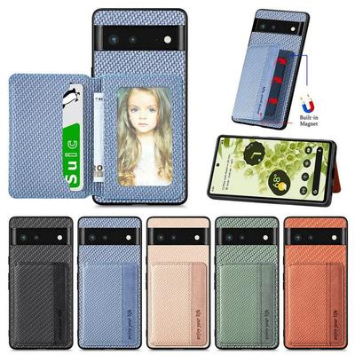 Чехол-книжка из углеродного волокна с текстурой кожи для Google Pixel 8 Pro 7a 7 Pro 6a 6 Pro RFID-блок Магнитный чехол-кошелек для карт Pixel 8Pro