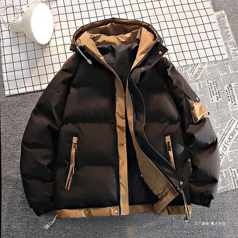 Winter Teen Color Block Hooded Padded Jacket Loose Fit Couples