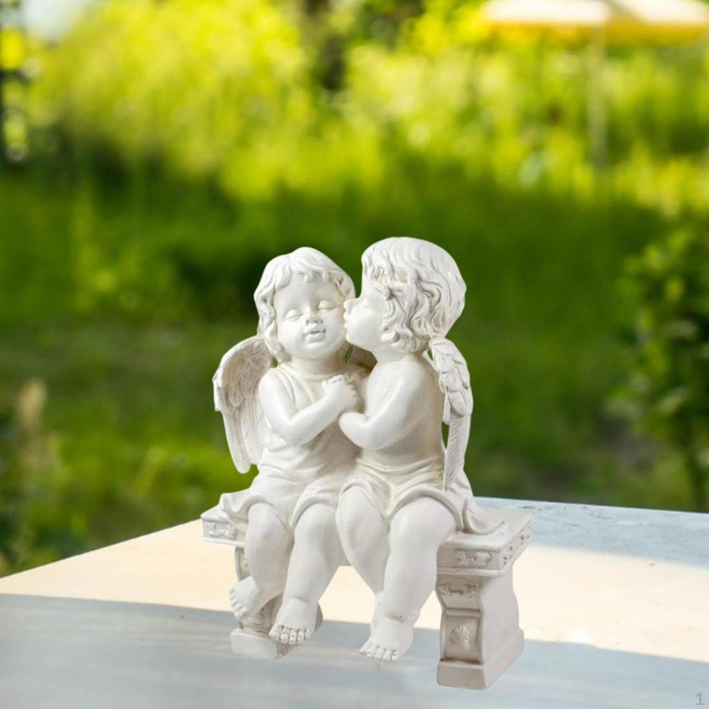 Angel Couple Statue,Cherub Sculpture Table Centerpiece Garden Resin Statue Lover Figurine for
