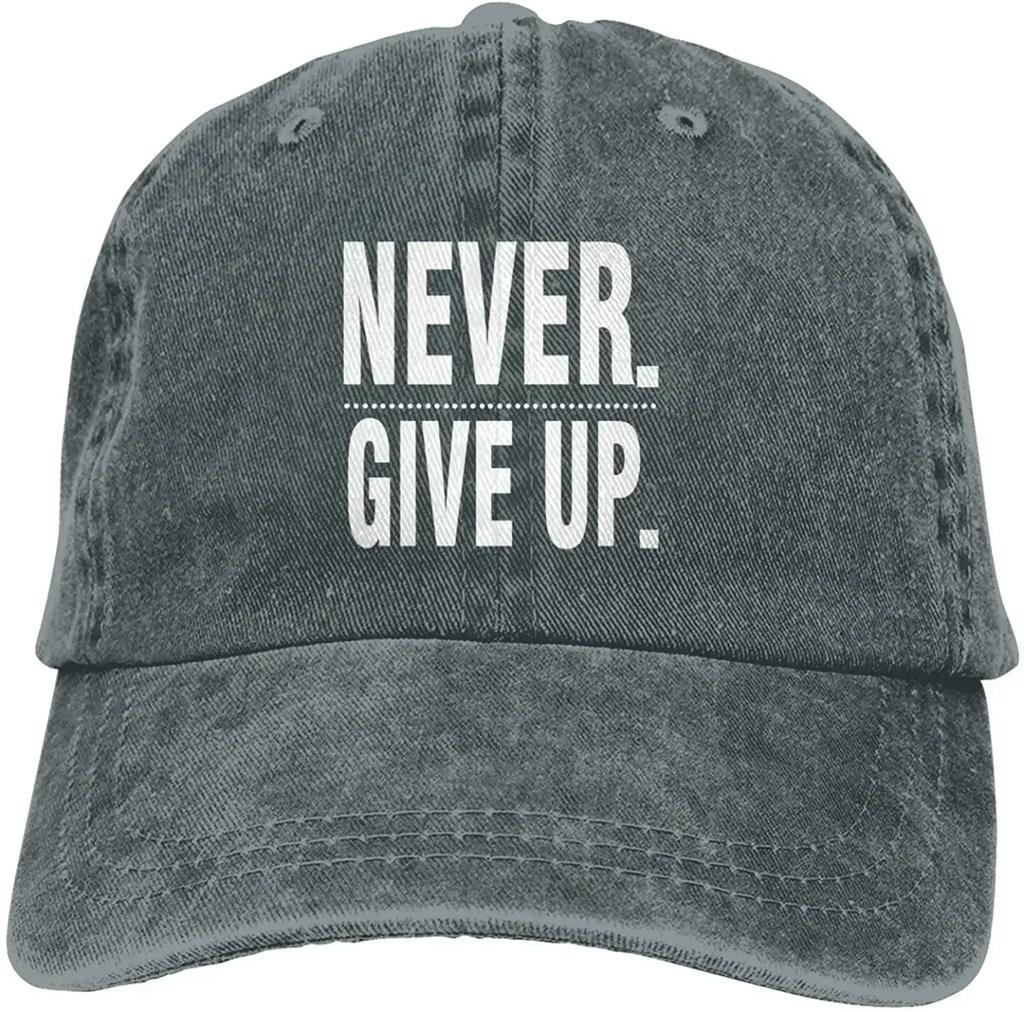 Denim Cap Never Give Up Baseball Dad Cap Classic Washed Cotton Adjustable Casual Sports Novel for Unisex Women Hats