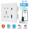 Умная розетка WiFi Универсальная розетка Tuya EU UK QC3.0 USB Type-C Розетка быстрой зарядки Работает с Alexa Google Home