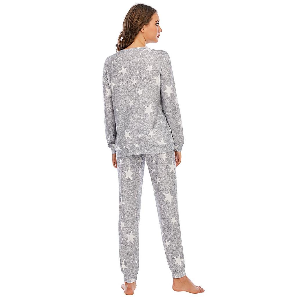 Женский рождественский пижамный комплект с оленями, топ с длинным рукавом и джоггеры с принтом звезд, домашний костюм-двойка, подходящая женская пижама, милая, уютная одежда для сна, повседневная одежда