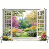 Spring floral curtain background banner, polyester multi-purpose photography background, featuring forest and green grass scenes