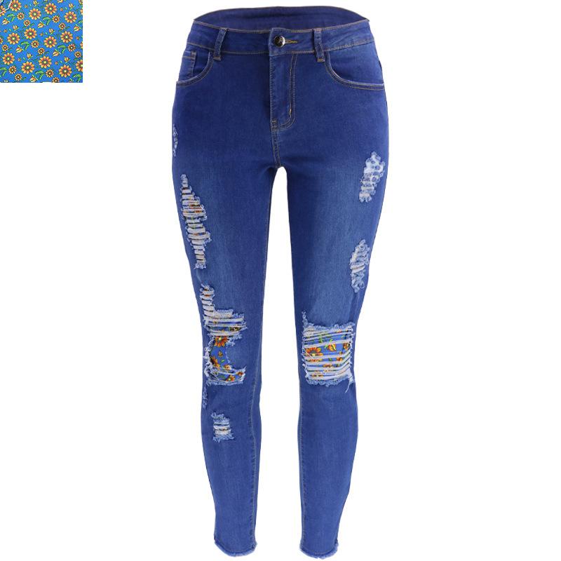 Women's Pencil Pant Fashion Ripped Patch Plus Size Jeans
