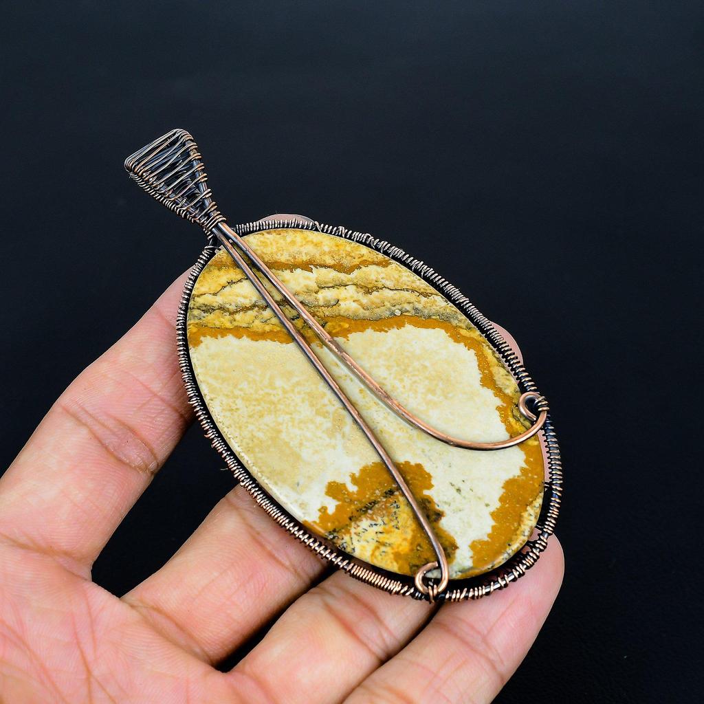 Подвеска из яшмы-картины, Подвеска "Древо жизни", ручная работа, обмотка медной проволокой 999 пробы, антикварное украшение, для подарка, медное украшение