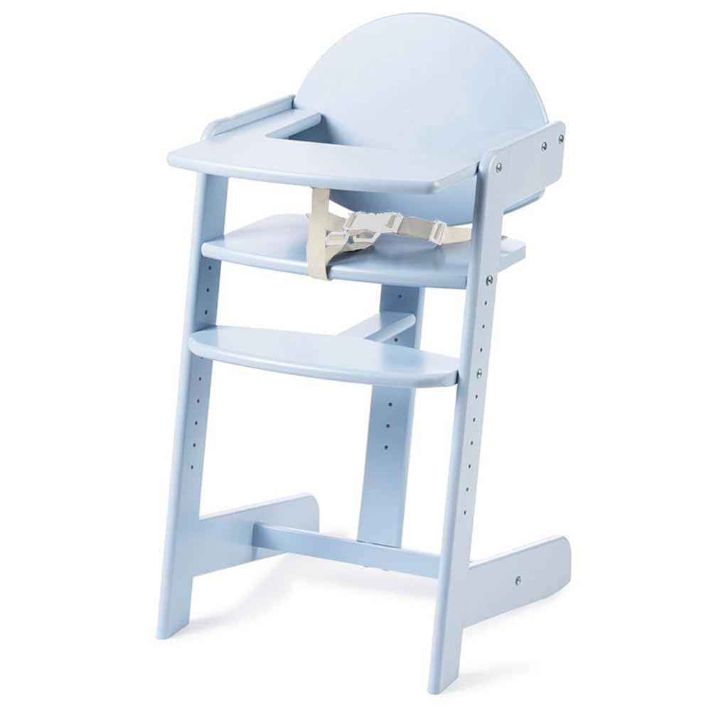 IRIS PLAZA Детский стульчик со столиком Регулируемые 3-точечные ремни безопасности Стульчик для кормления Деревянный детский стул Стул для детей Синий