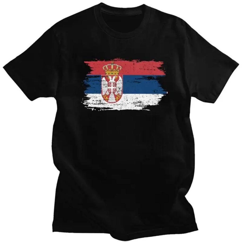 Мужская футболка с индивидуальным флагом Сербии, короткий рукав, 100% хлопок, повседневная, сербская, гордая, уличная одежда