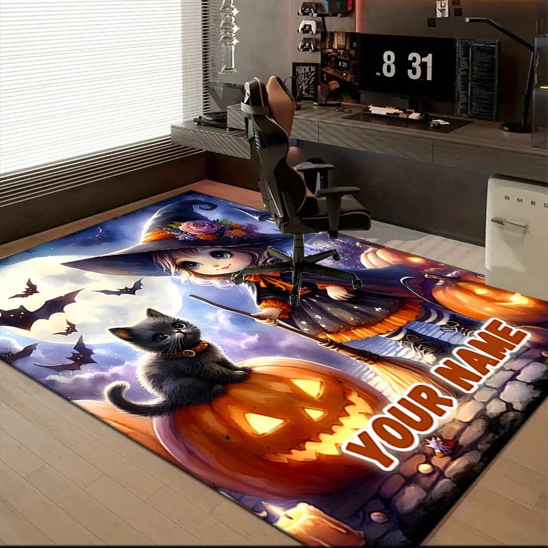 1PC Custom Name Halloween Magic Night Theme Floor Mat Ideal for Living Room, Game Rooms, Office, Bedroom, Office Floor Mat , Floor Mats for Home