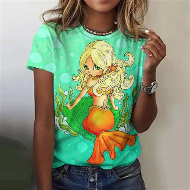 Русалка с пляжным принтом, 3D классическая простая краска, забавный узор, повседневная женская футболка, летняя модная женская футболка с короткими рукавами в стиле хип-хоп