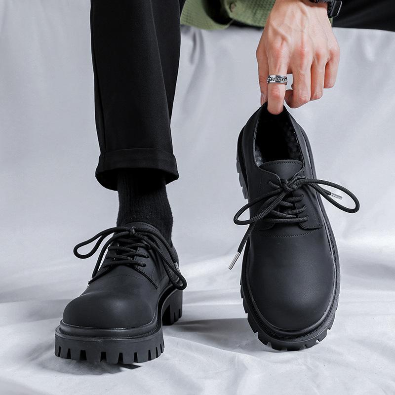 Туфли дерби на платформе с круглым носком в британском стиле, мужские темные кожаные туфли небольшого размера, модные японские ретро-туфли с большим носком 9518-R