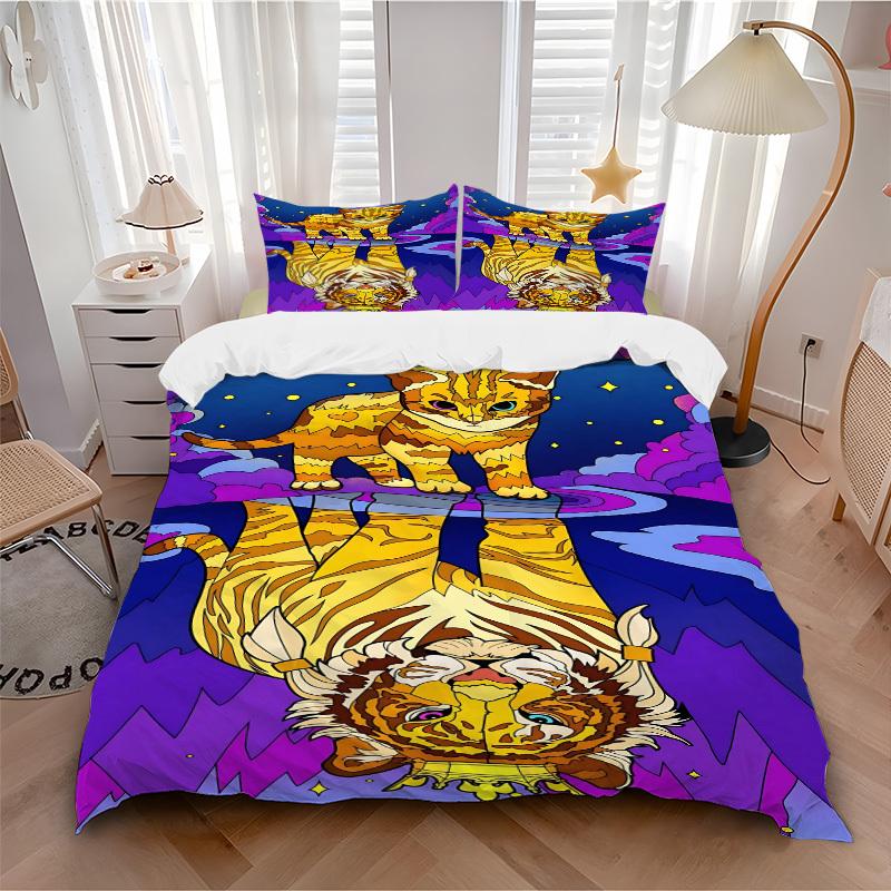 3pcs Tiger Cat Print Duvet Cover Set -Includes 1 Duvet Cover and 2 Pillowcases, No Quilt Core, All-Season Home Decor yy251111142