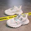 Girls' cute bowknot sports sandals with mesh for summer, little girls' shoes with large rhinestones and hollow transparent mesh