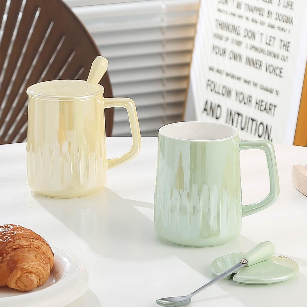 Pearlescent Glaze Mug Design Niche Ceramic Cup  Creative Cup for Girls  High Appearance Level  Couple Water Cup with Lid Household Use