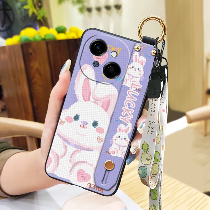Waterproof Kickstand Phone Case For Tecno POP9 4G/Spark GO 1/KL4 Ring Silicone Wrist Strap Soft Case Cute Phone Holder